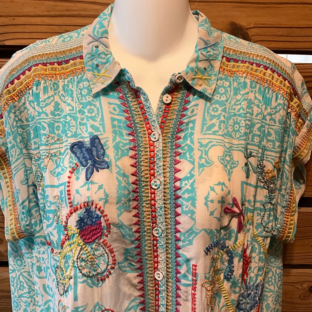 NWT Johnny Was Biya Dionne Silk Blouse Waterscape - Picture 2 of 10